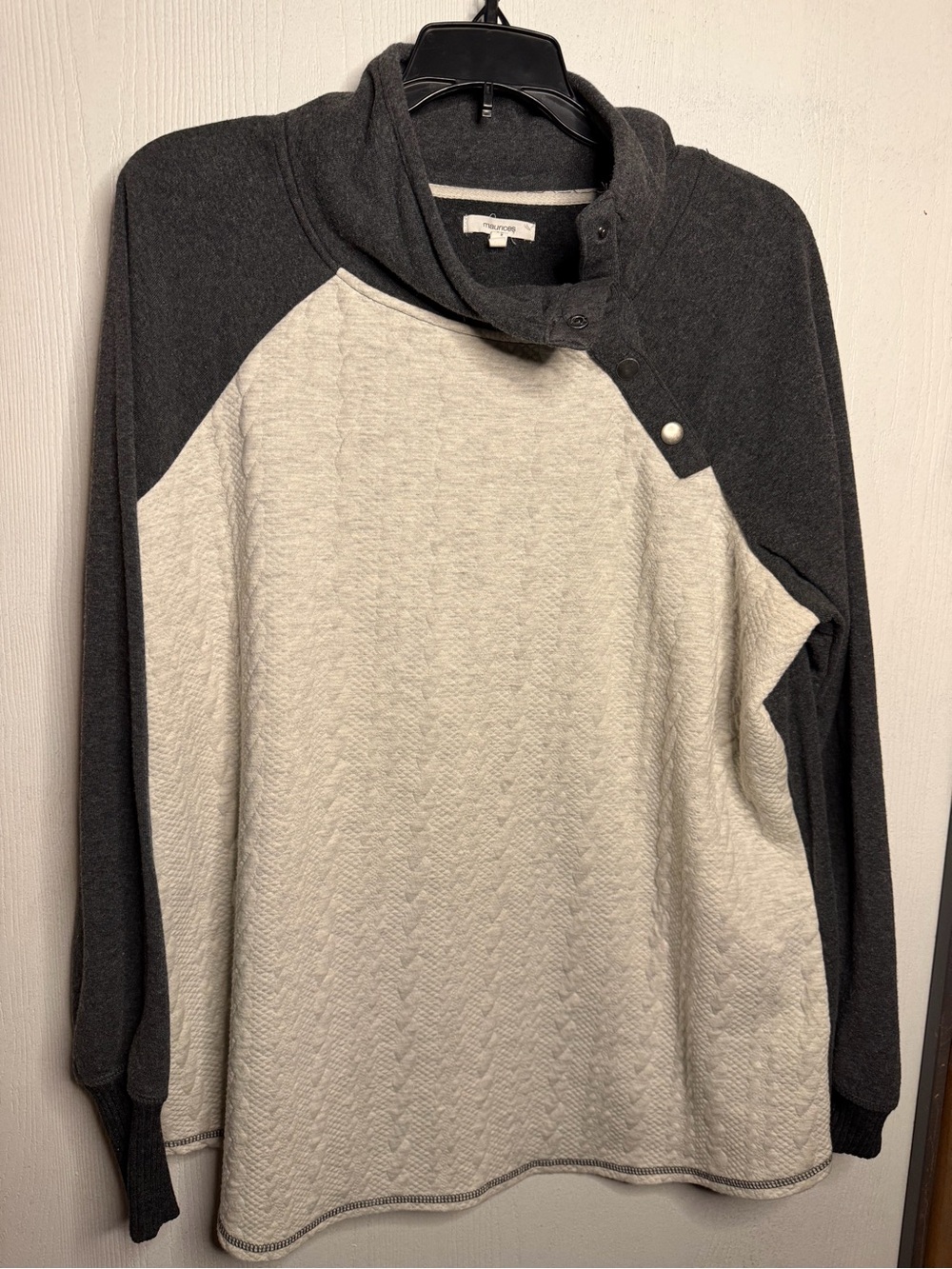 Maurices Two-Tone Cowl Neck Sweater - Charcoal & Cream